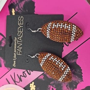 Brown and silver football shaped earrings